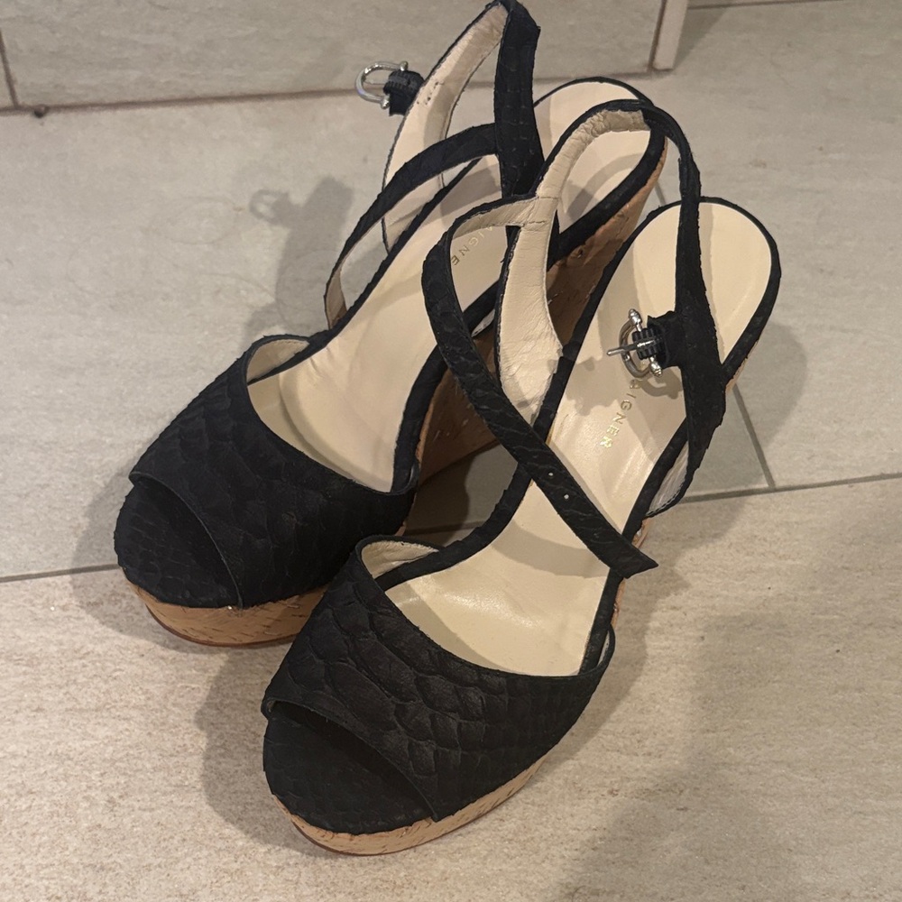 Etienne Aigner Suede Snakeskin Wedges